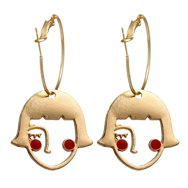 Funny Personality Abstract Face Stud Earrings Gold Plated Metal Charm Earring Accessories