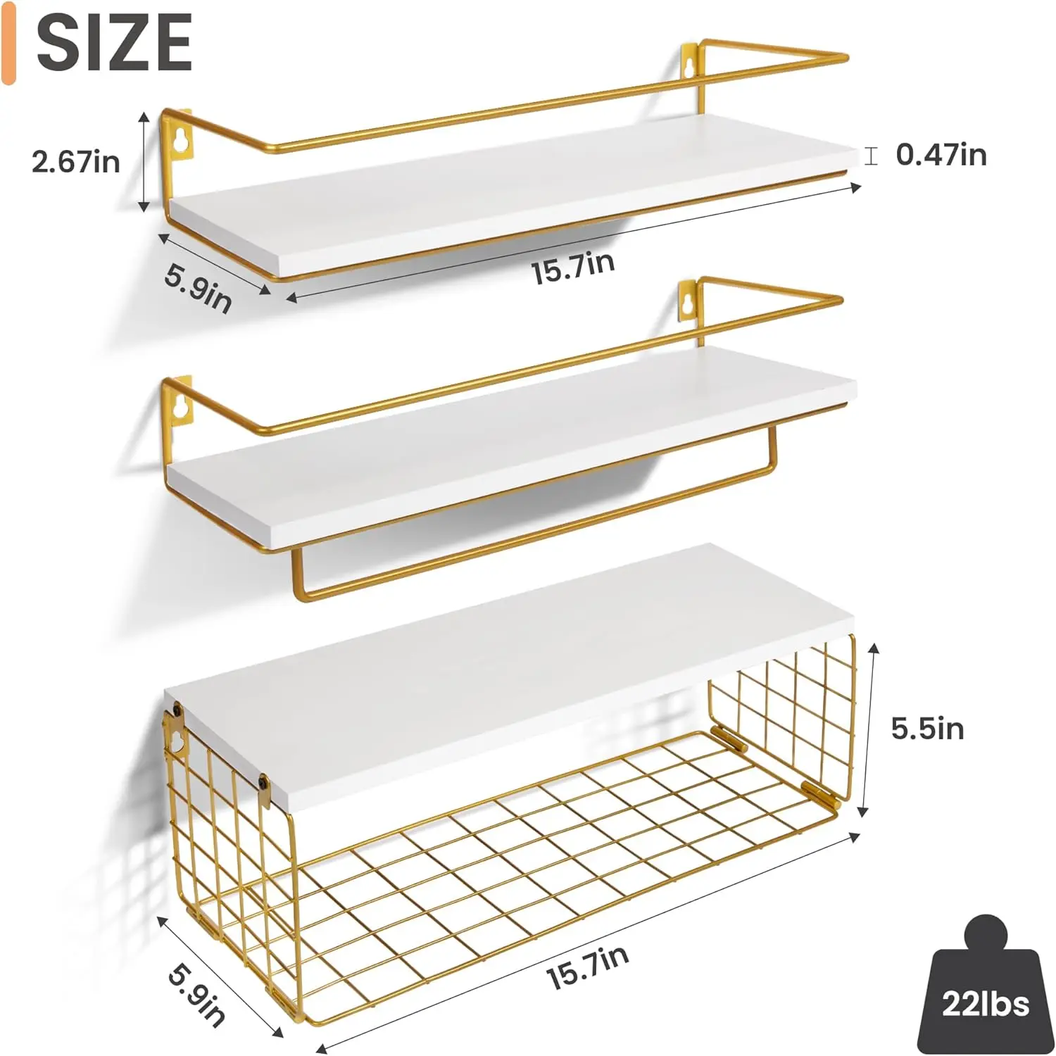 Farmhouse Wood Floating Shelf for Bedroom Shelves with Storage Basket Wall Shelves Over Toilet with Towel Bar and Paper Holder