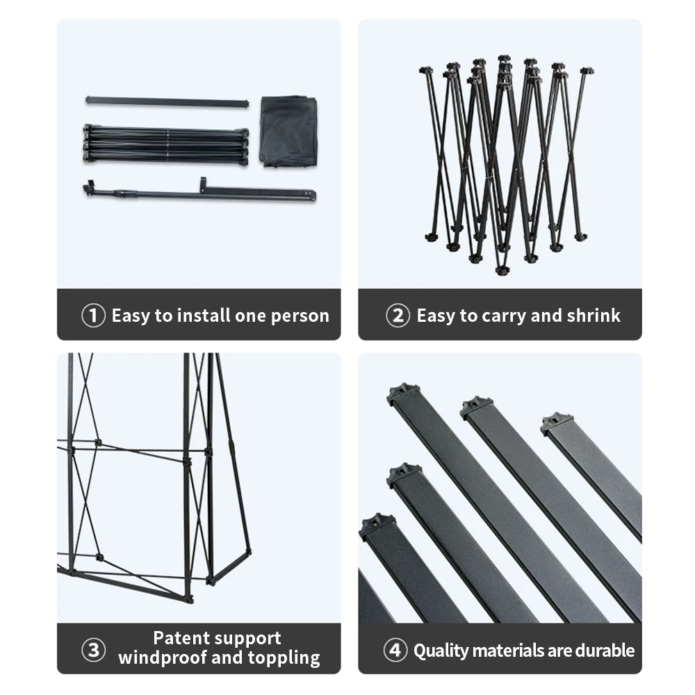 Straight custom media wall Aluminium pop up store display stretch banner stand tension fabric displays for event