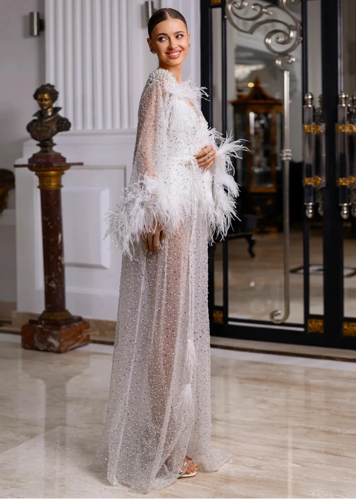 High quality custom bridal gowns for photography elegant airy dress with a unique Beaded sequins and tassels design embellished