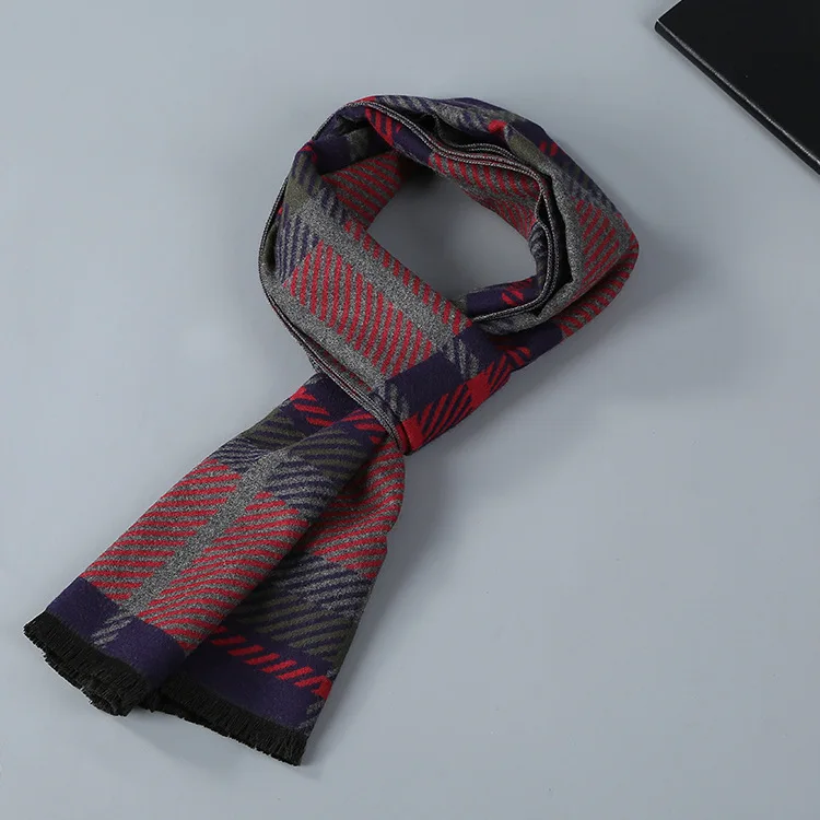 Hot Selling Business Elegant Men Acrylic Scarves Plaid Wool Knitted Scarf for men