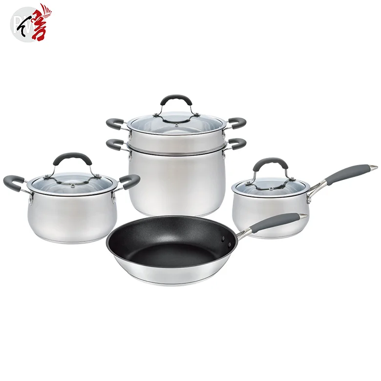 Realwin stainless steel cooking pots kitchen cookware set with silicone handle