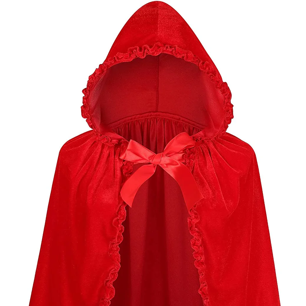 Little Red Riding Hood Pleated Hood Cloak Halloween Christmas Cloak Fairy Tale Stage Role Playing Cloak