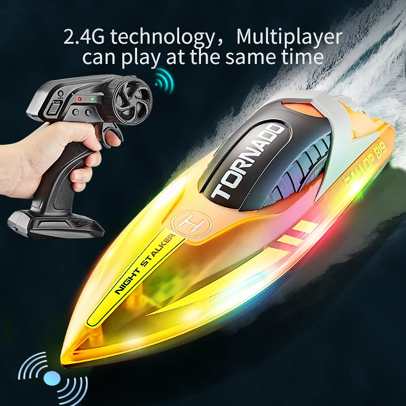 HJ819 remote control toy boat light double motor one button flip low electric over navigation tips children rc race boat