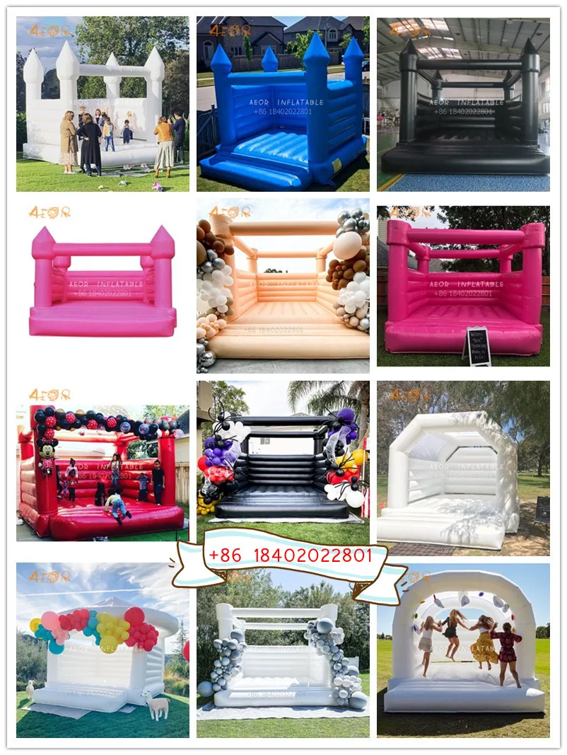 Commercial  inflatable Comic bounce house for sale jumping castle All White moonwalk with slide