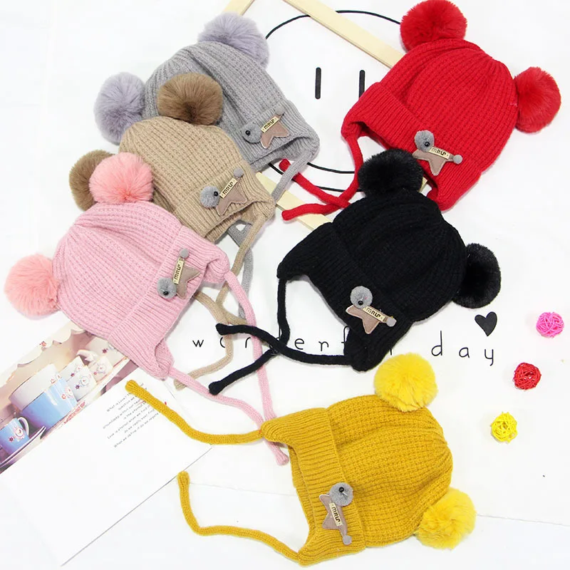 Thicken Warm Kids winter hat cute baby knitted hat woolen yarn hat caps