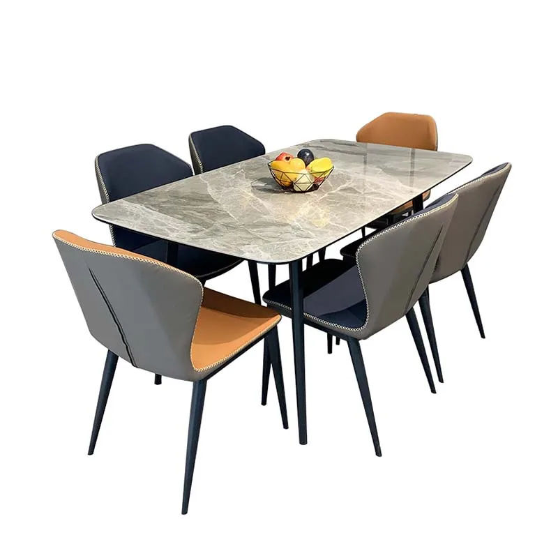 Luxury Leather Dinner Dining Table 6 Chairs Set Modern Marble Dining Room Furniture Table Set