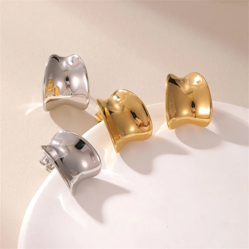 Luoyan High Quality Basic Surface Studs DIY Jewelry 18k Yellow Gold Stainless Steel Irregular Concave Hawaiian Earings