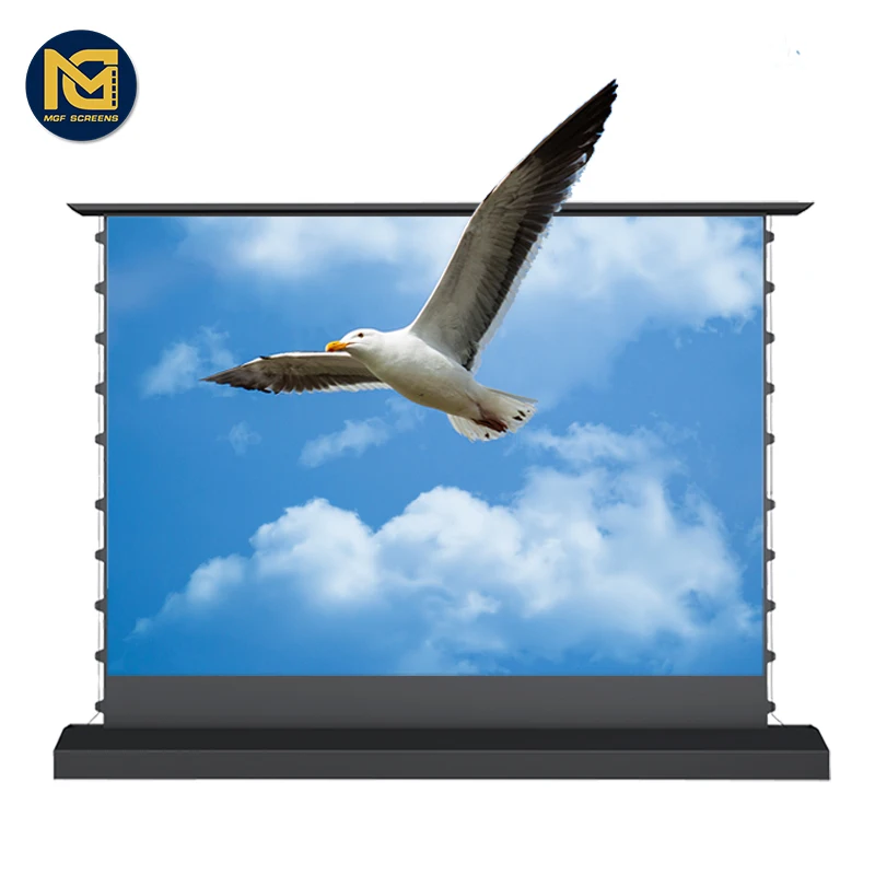 MGFscreens 135 inch Electrie tensioned floor screen Obsidian Long focus ALR roll up flat Portable Foldaway Home/Movie/Theater