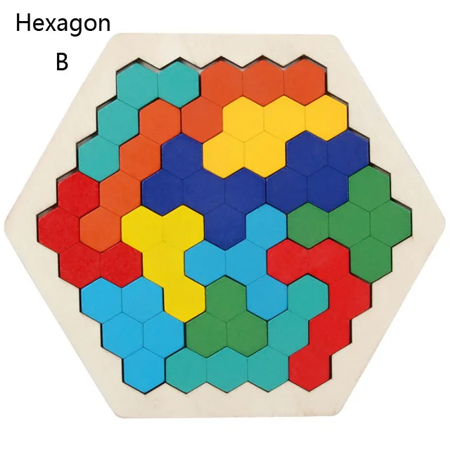 Hexagon Building Blocks Geometric Toys Wooden Puzzle Educational