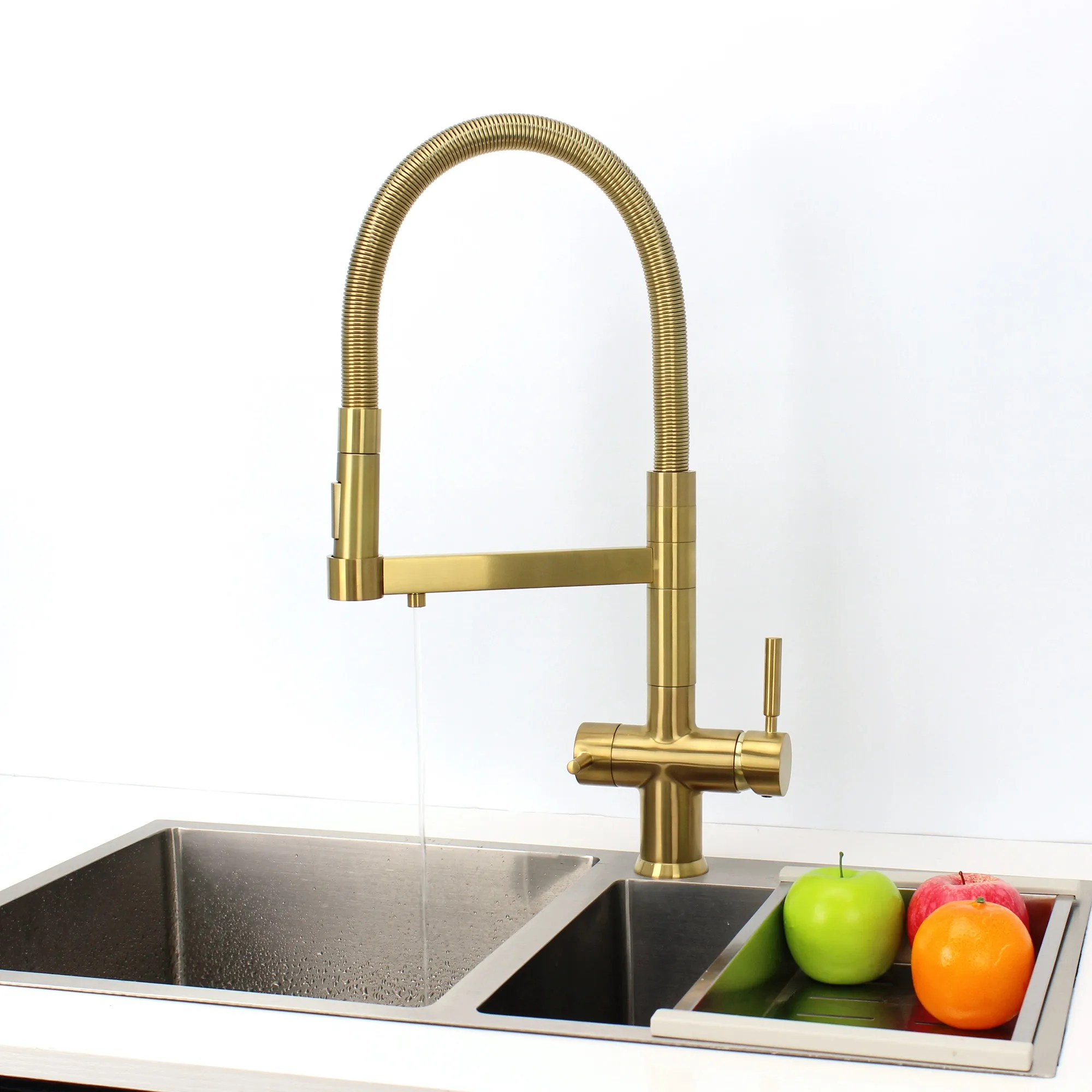 DOGO NEW Design Satin Golden  Soda Filter Chiller Water 5 Way Mixer Water Tap  AISI 304 SS Kitchen Pull Out 5 Way RO Tap