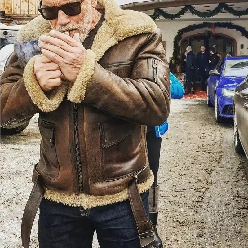 BOBOYU 2022 new arrivals faux fur coat fleece zip up leather jackets for men warm motorcycle jacket winter and fall wear