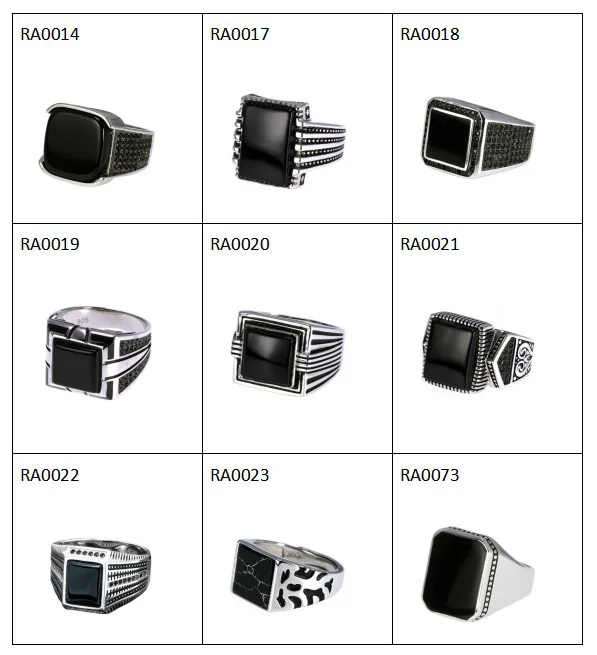 Black Green Red Natural Agate Stone Ring Square Shape Zirconia Inlaid Turkish Silver Men Rings Sterling Silver 925 Jewellery