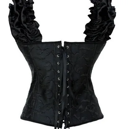 Seamy Satin Lace-Up Boned Overbust Brocade Corselet Sexy Steampunk Gothic Plus Size Corset Tops for Women Firm Control Corsets