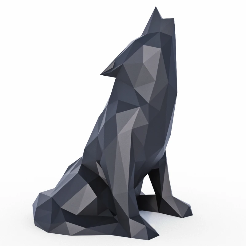 Polyresin wolf howls low poly Statue