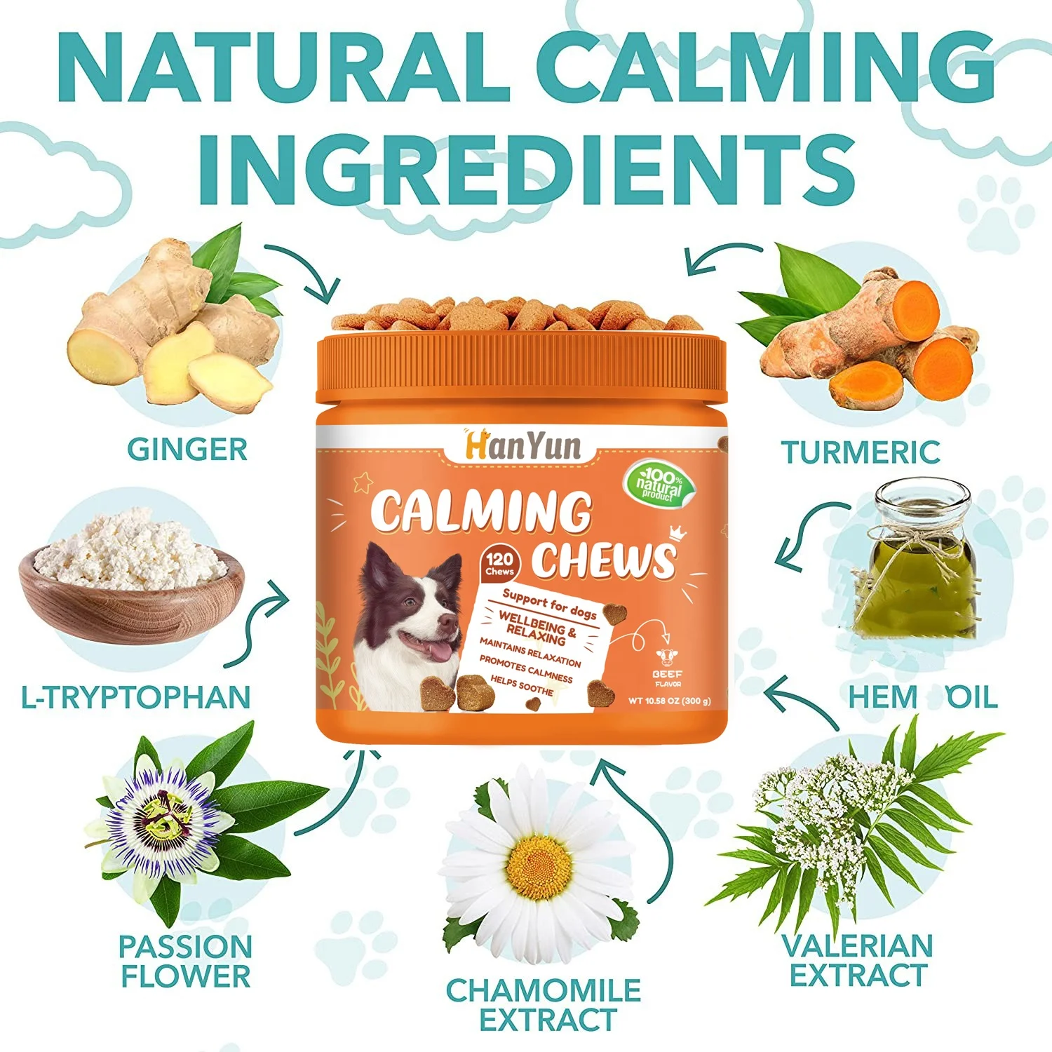 wholesale Hemq Calming Chews for Dogs Organic Dogs Calming Chews Calming Treats for Dogs Anxiety Relief Treats Private Label