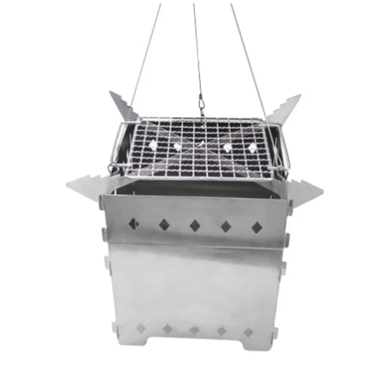 Hanging Furnace Stainless Steel Folding Bonfire Stove Firewood Charcoal Barbecue