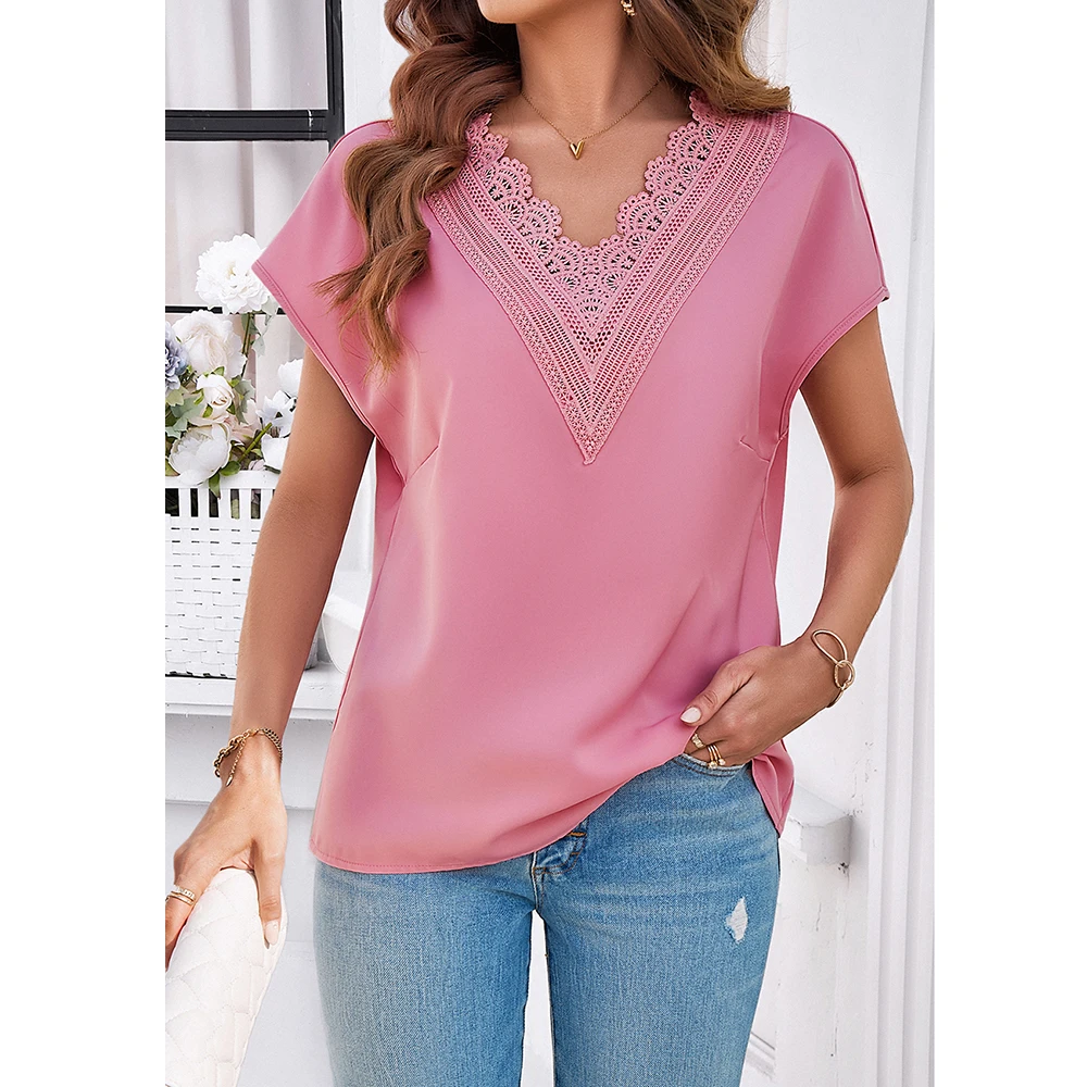 Новинка женская шифоновая блузка с 2024 V-образным вырезом и рукавом новые женские топы блузки