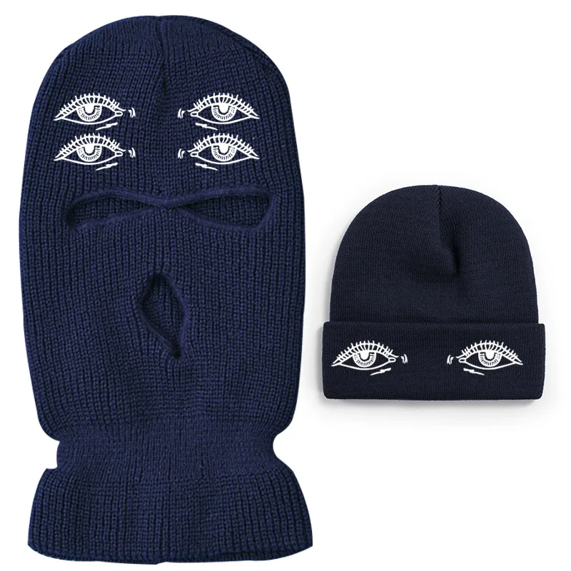 Custom Embroidery Printed Logo Designer Solid Color Ski Mask Balaclava Hat Eye Holes Beanie Hat Set