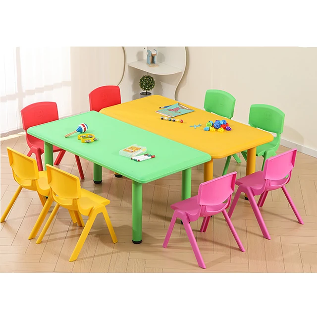 Non-Slip Durable Furniture Stacked Design Kindergarten Commercial Environmental Protection PVC Material Colorful Desk And Chair