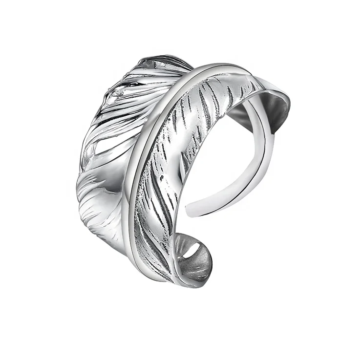 Marvelcolour Special design silver Jewelry S950 Sterling Eagle Feather handicraft free size Ring for men women fashion wearing