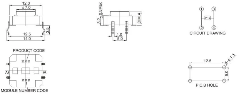 12*12mm tact switch with customized height