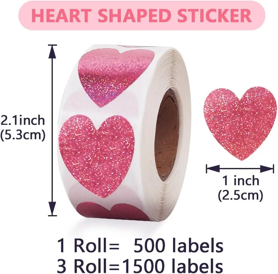 Cute Pink Heart Love Waterproof Vinyl Decals for Water Bottles Bicycle Laptop Refrigerator Luggage Computer