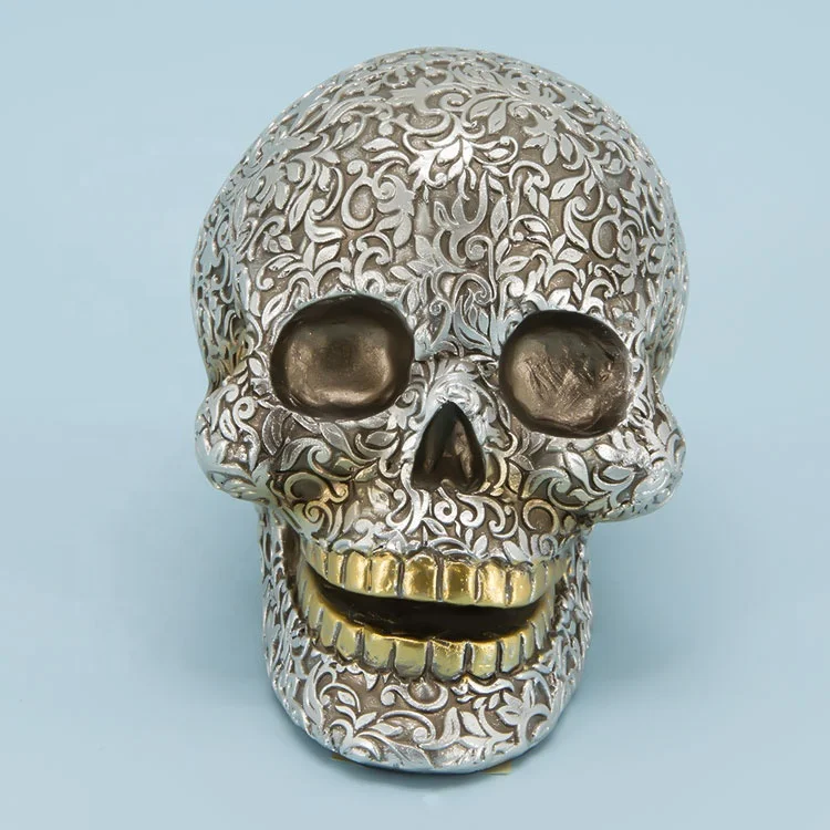 Latest Art Halloween Silver Gray Head  Skulls With Flower Pattern Ornaments