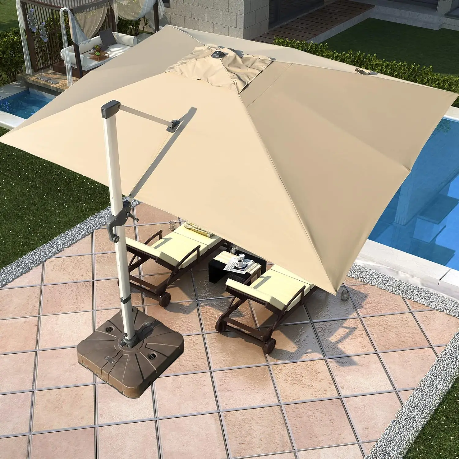 10x13 FT Rectangle Cantilever Umbrella Offset Umbrella Contemporary with Cross Base Heavy Duty Large 360 Degree Rotation Outdoor