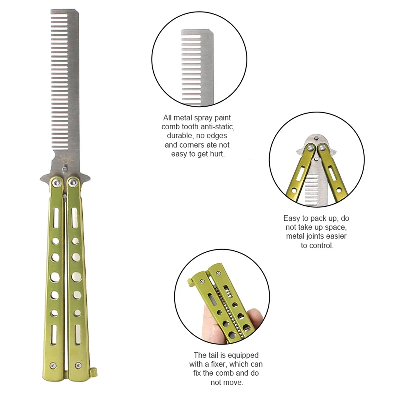 Custom Auto Folding Self Defense Flick Pink Black Spring Open Pocket Oil Hidden Safety Women Trainer Butterfly Hair Knife Comb