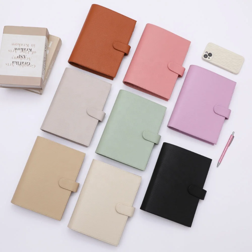 Hongbo Etsy Ins TK Best Selling A5 Pebble Leather 6-Rings Money Budget Binder Organizer With Fly Leaf & Clear Bags Available