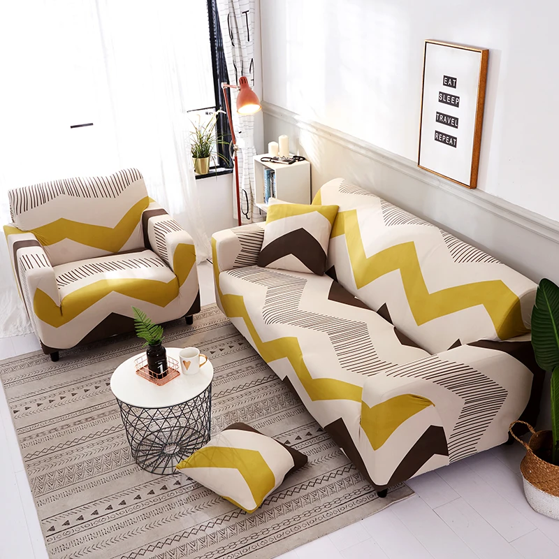 Zigzag design printing stretchable 7 seater sofa slipcovers Living Room Couch Covers