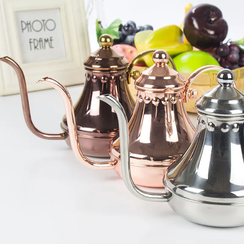 Customized 304 Stainless Steel Retro Palace Long Mouth Teapot Hand Brewed Middle Eastern Coffee Pot Thin Mouth Pot Restaurant