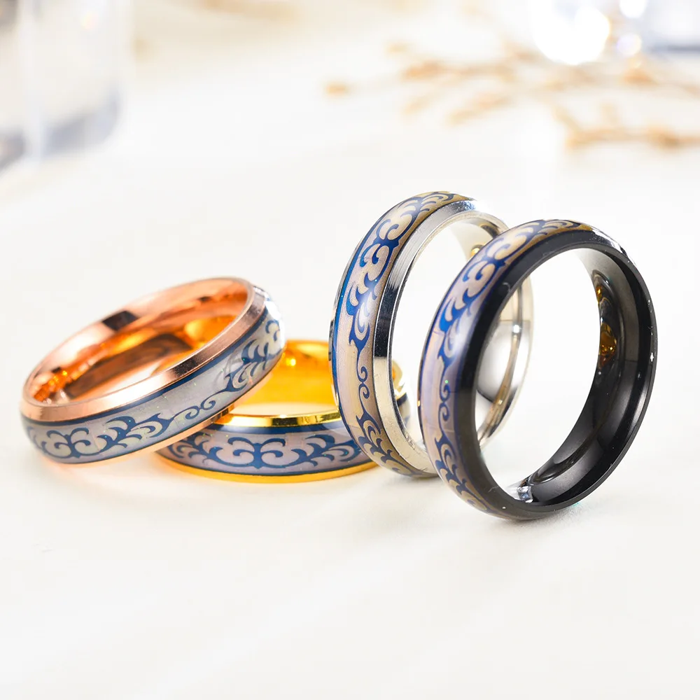  stainless steel Grass mood rings temperature change colors titanium men and
