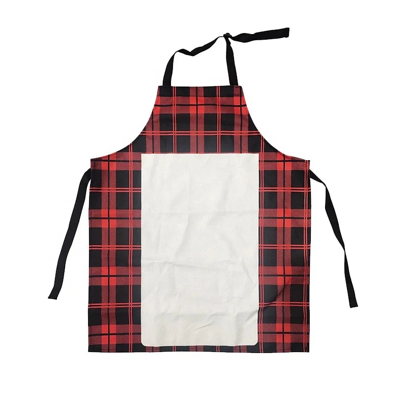 Christmas Day OEM Design Red Plaid Apron Customized Logo Baking Kitchen Aprons Sublimation Blank Buffalo Plaid Aprons