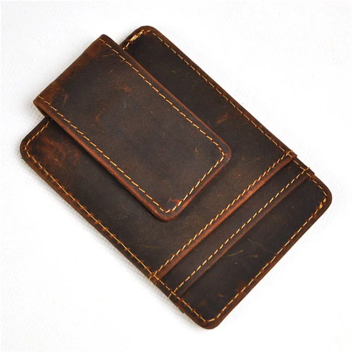 
Bulk Genuine Crazy Horse Leather Men Cool Wallet Card Holder Mini Slim Magnetic Money Clip 