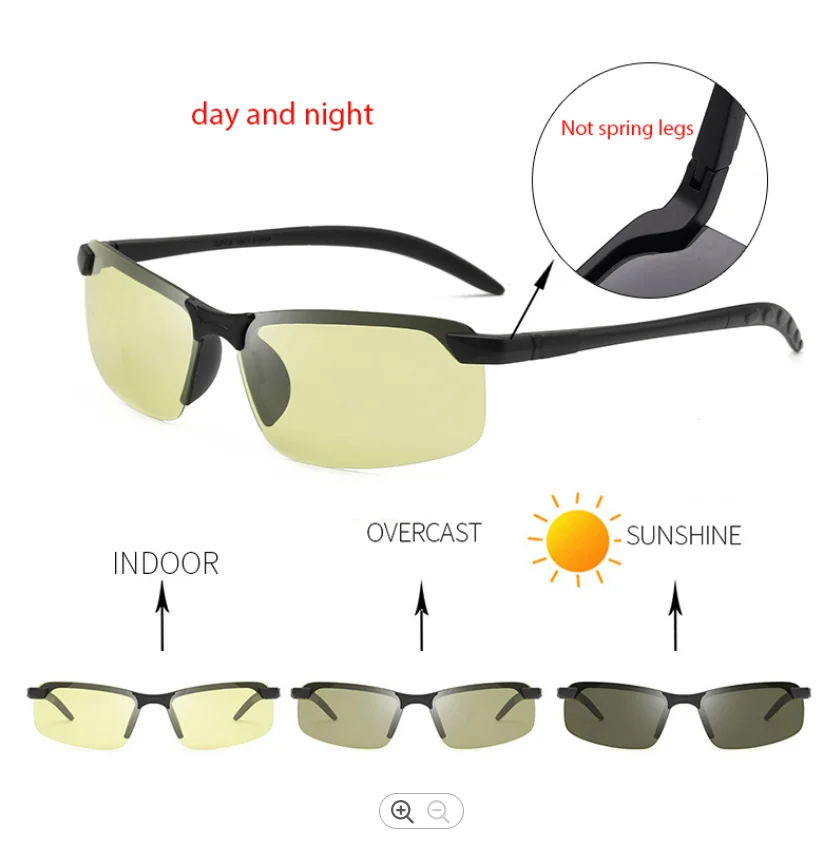 High Quality Classic Retro Men Half Frame Sunglasses Photochromic Polarized Sunglasses