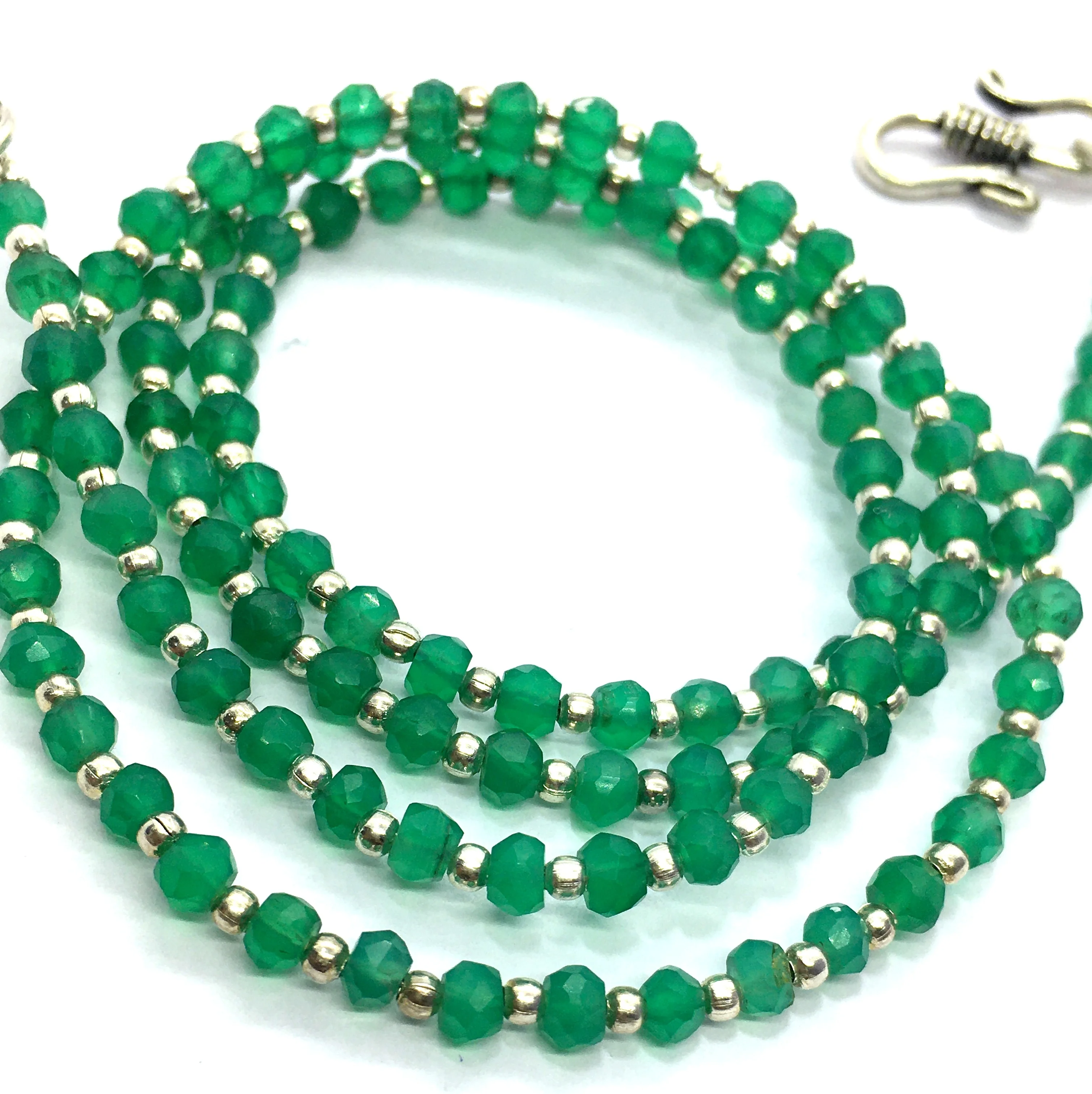 Natural Onyx Green Chalcedony Faceted Cut Gemstone Rondelle Shape Beaded Necklace Wholesaler Price Per Carat