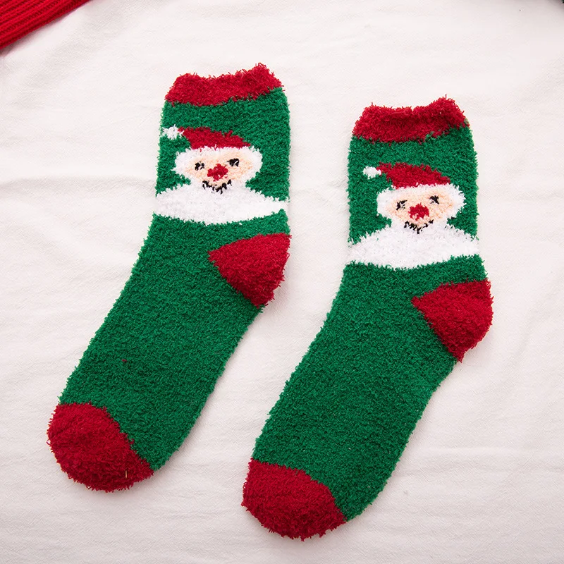 merry christmas red socks thicken warm christmas tree snowflake snowman pattern cotton socks