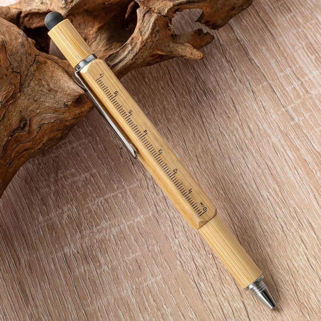 Personalize 6 in 1 Stylus Custom Engraved tool wood Ballpoint pen with Level and Screwdrivers