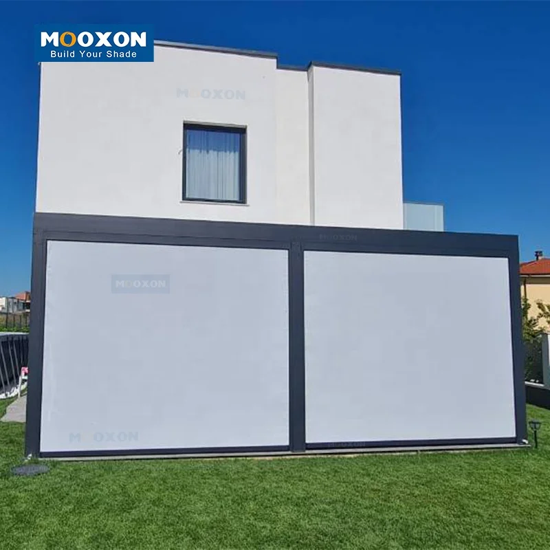 Mooxon Aluminium Motorized Blinds Retractable Curtain Blackout Electric Control System Outdoor Roller Sunshade Roller Blinds