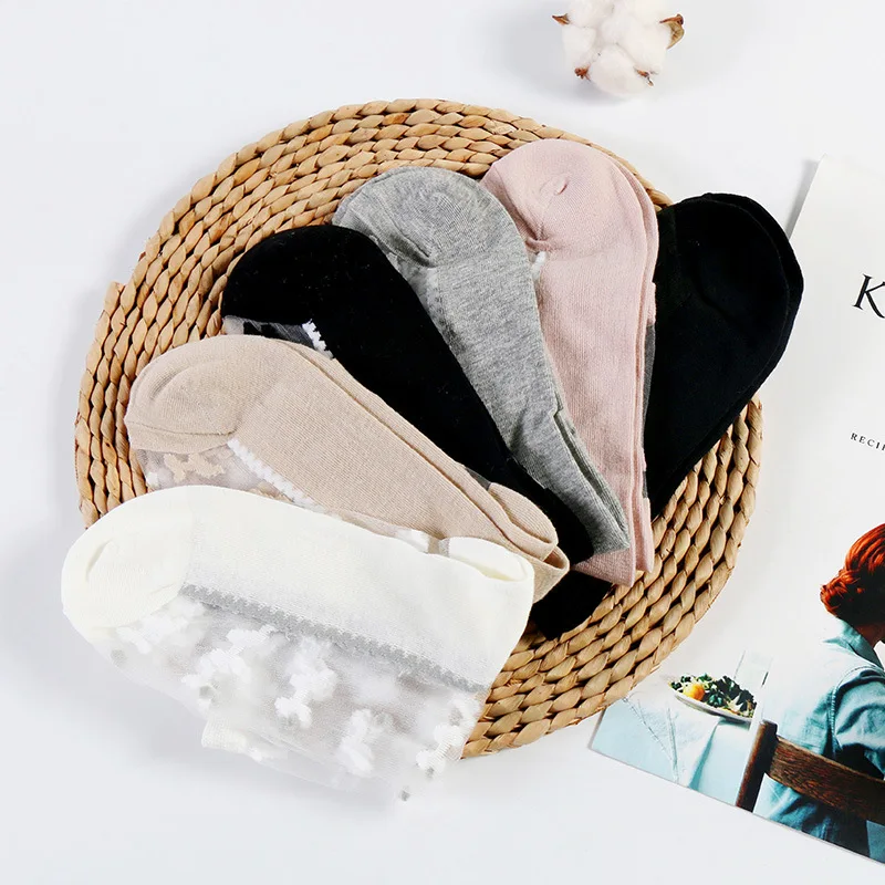 Flower Floral Silk Stockings Cheap Fashion Breathable Woman Sock Shoes Walking Light Transparent Ankle Socks