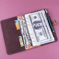 Hot Sale A6 Transparent binder pocket Waterproof loose leaf pocket Cash budget Envelope System PU Leather Notebook wallet Book