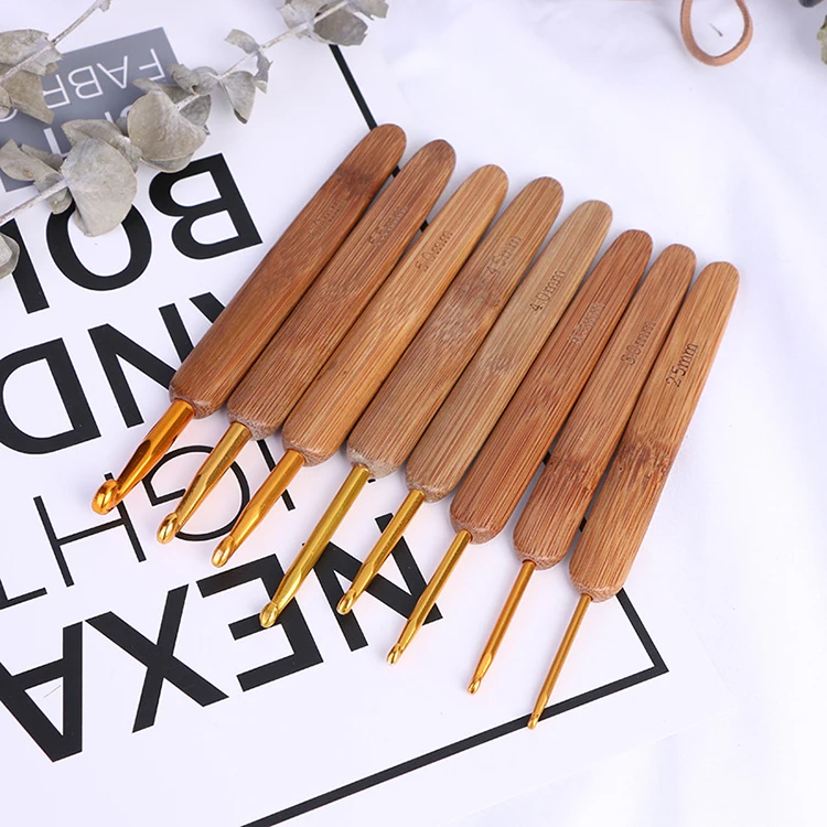 Hand Knitting Tool Round Head Carbonized Crochet Bamboo Crochet Hook Gold Silver Bamboo Handle Crochet Yarn Crochet Single