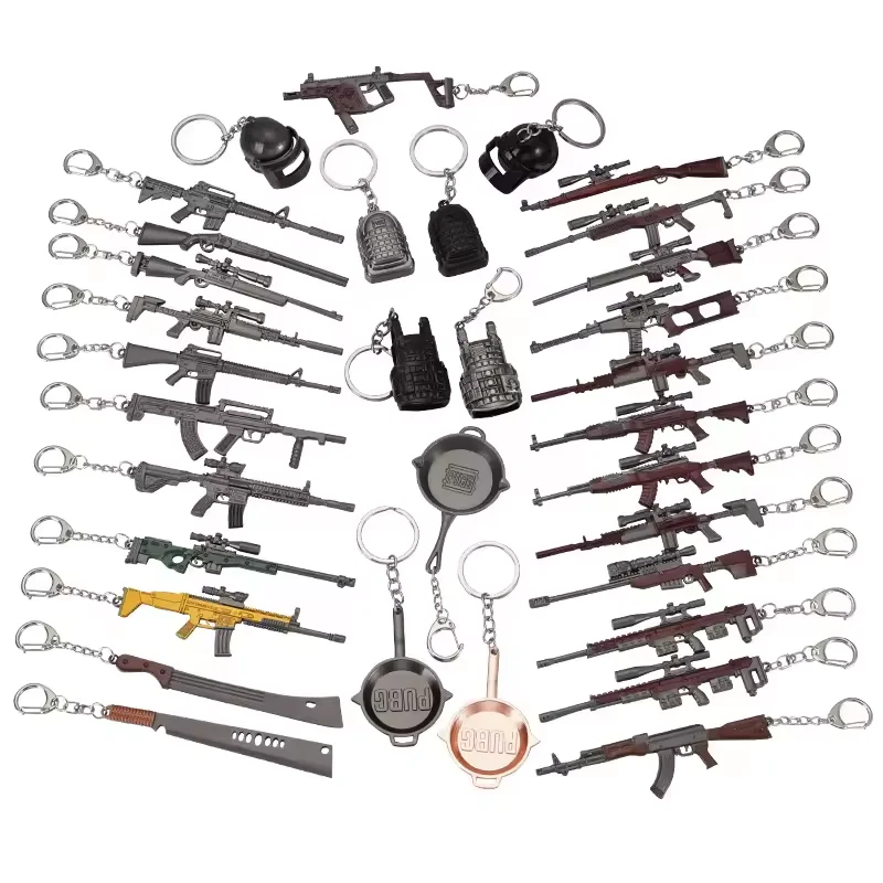 Famous Shooting Game Gun Model Metal Keychain Zinc Alloy Key Chain Mini 98k Pan Model Pendants Car Key Backpack Keyring Gift