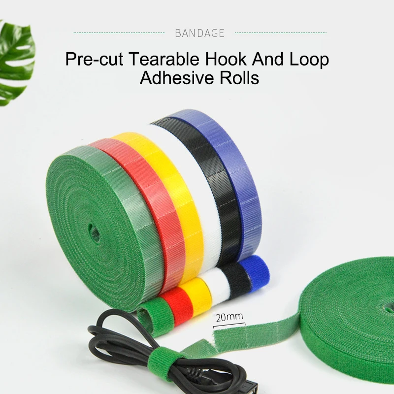New Pre-cut Hand Tear Style Back To Back Self Adhesive Gripping  Double Sided Cable Tie Tape Hook And Loop Adhesive Roll