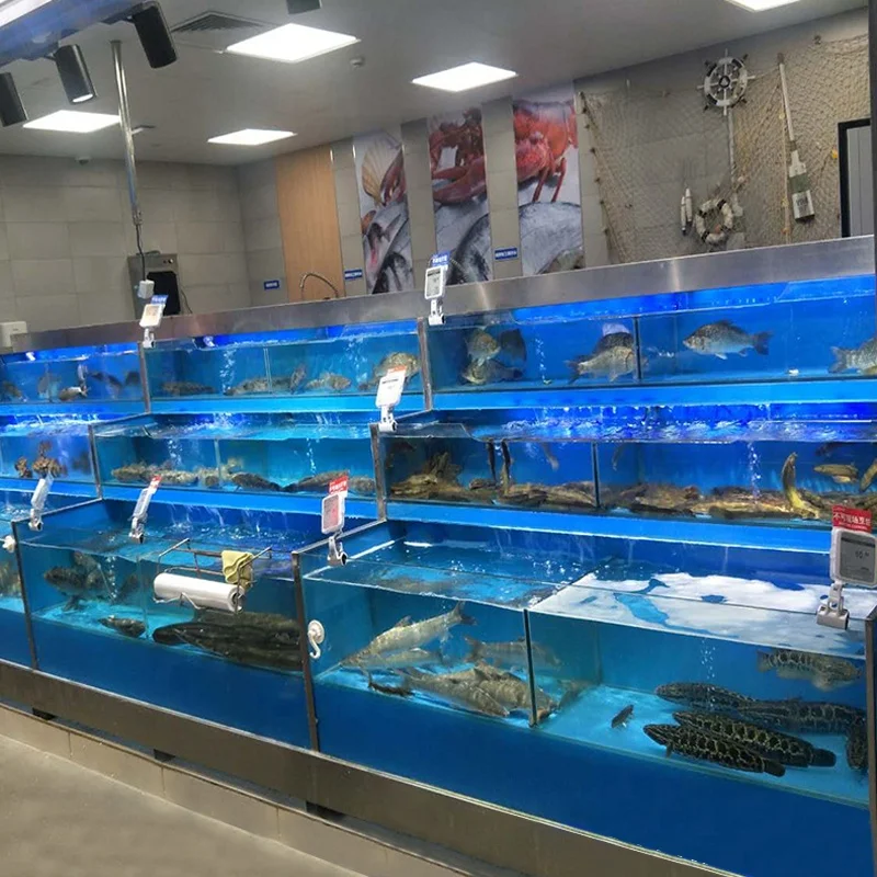 Customized Supermarket or Restaurant Chiller Live Shrimp King Crab Fish Seafood Tank Aquarium