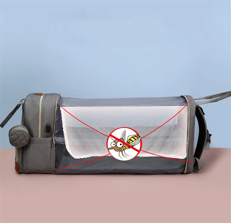 Multifunctional Custom Waterproof Mom  Nappy Changing Fashion Mummy Diaper bag with bed backpack diaper