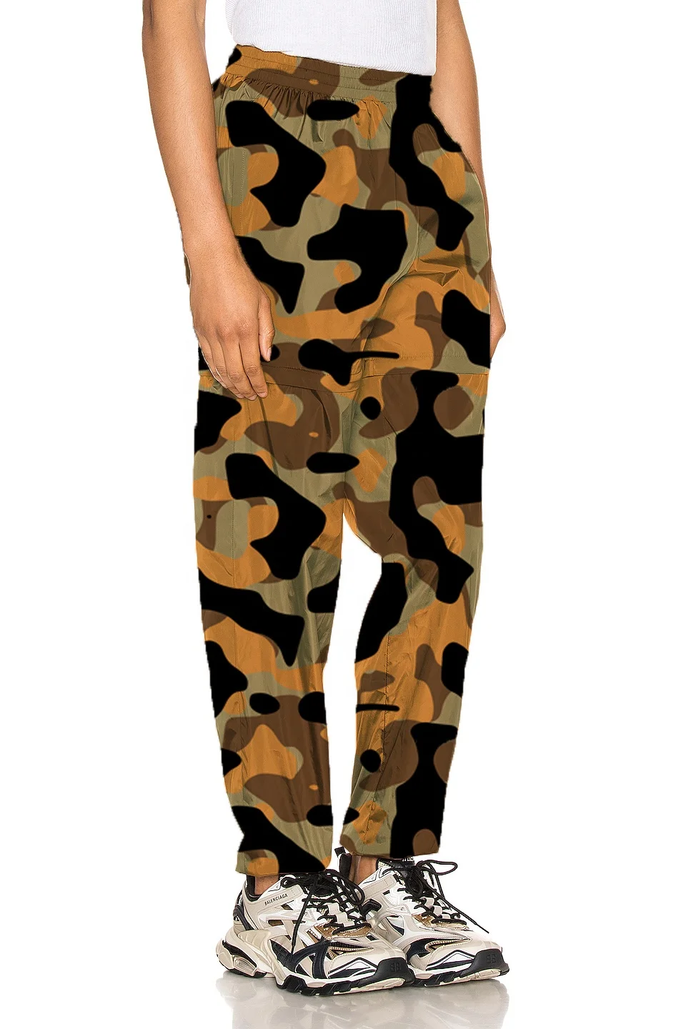 Hot selling custom printed pattern men cargo pants  elastic waist man print camouflage pants