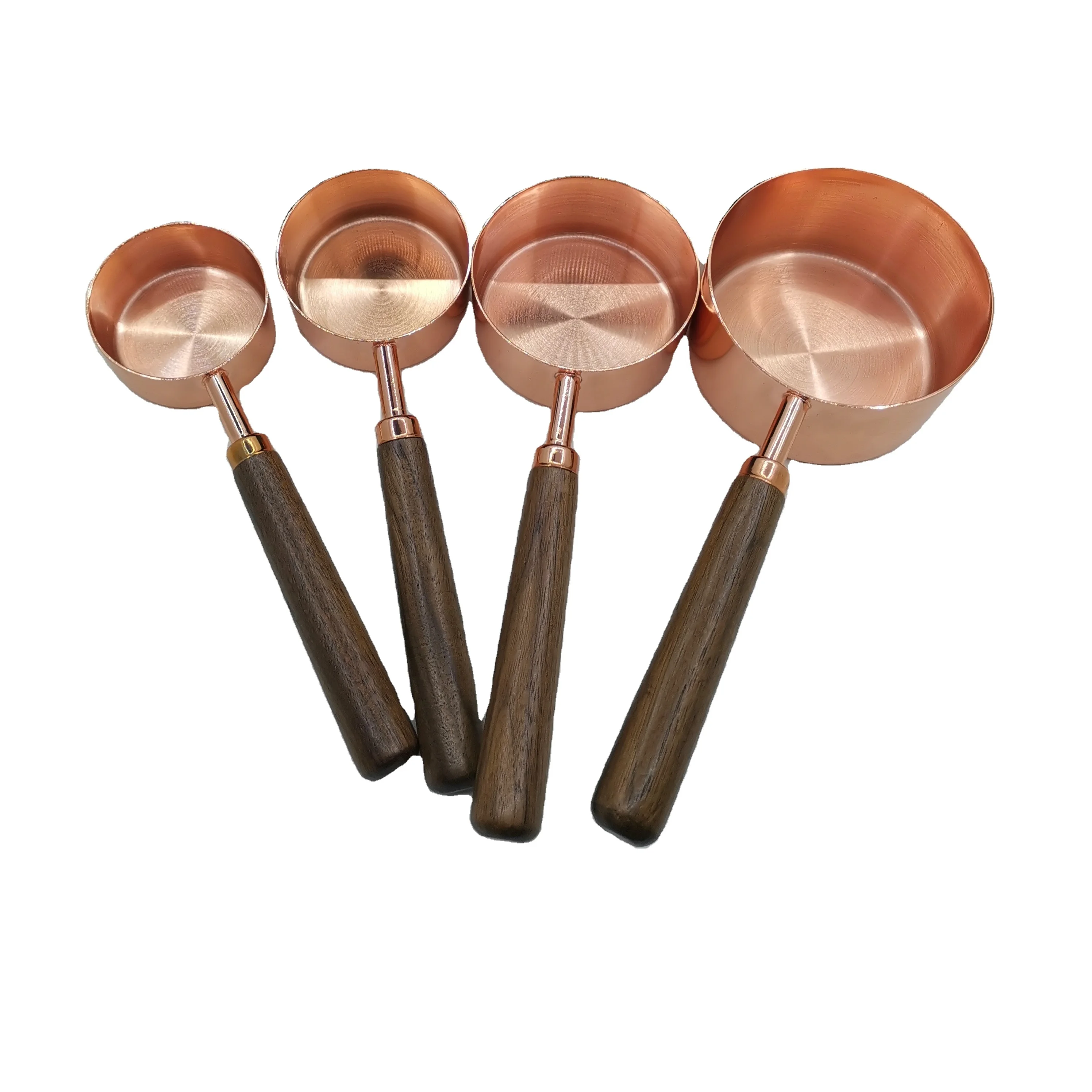 Popular Wood Handle Scald Proof Stainless Copper Steel Measuring Cups and Spoons Set of 8 Pieces Custom Gift Kitchen Baking Tool